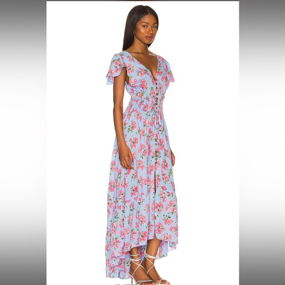 Tiare Hawaii New Moon Maxi Dress | Hibiscus Bouquet Baby Blue - Picture 3 of 14